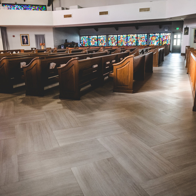 church pews and new flooring