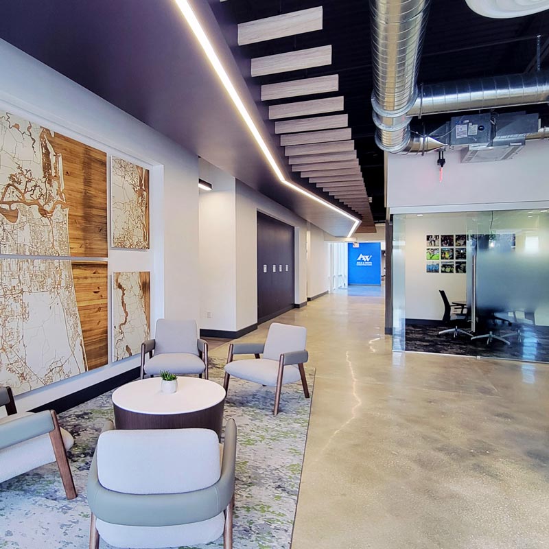 stained concrete floor in commercial lobby