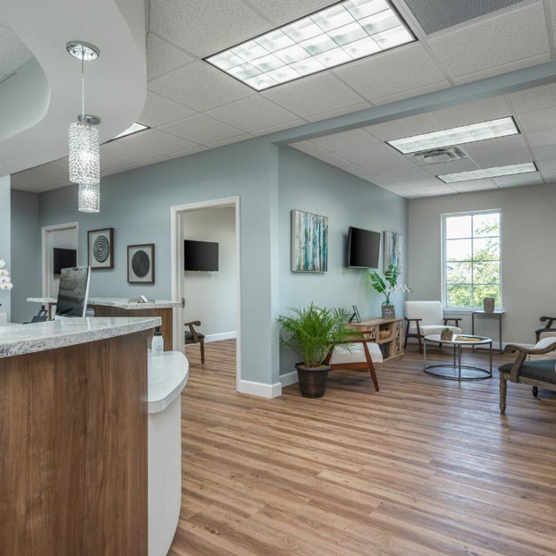 waiting room in medical office with newly installed floors